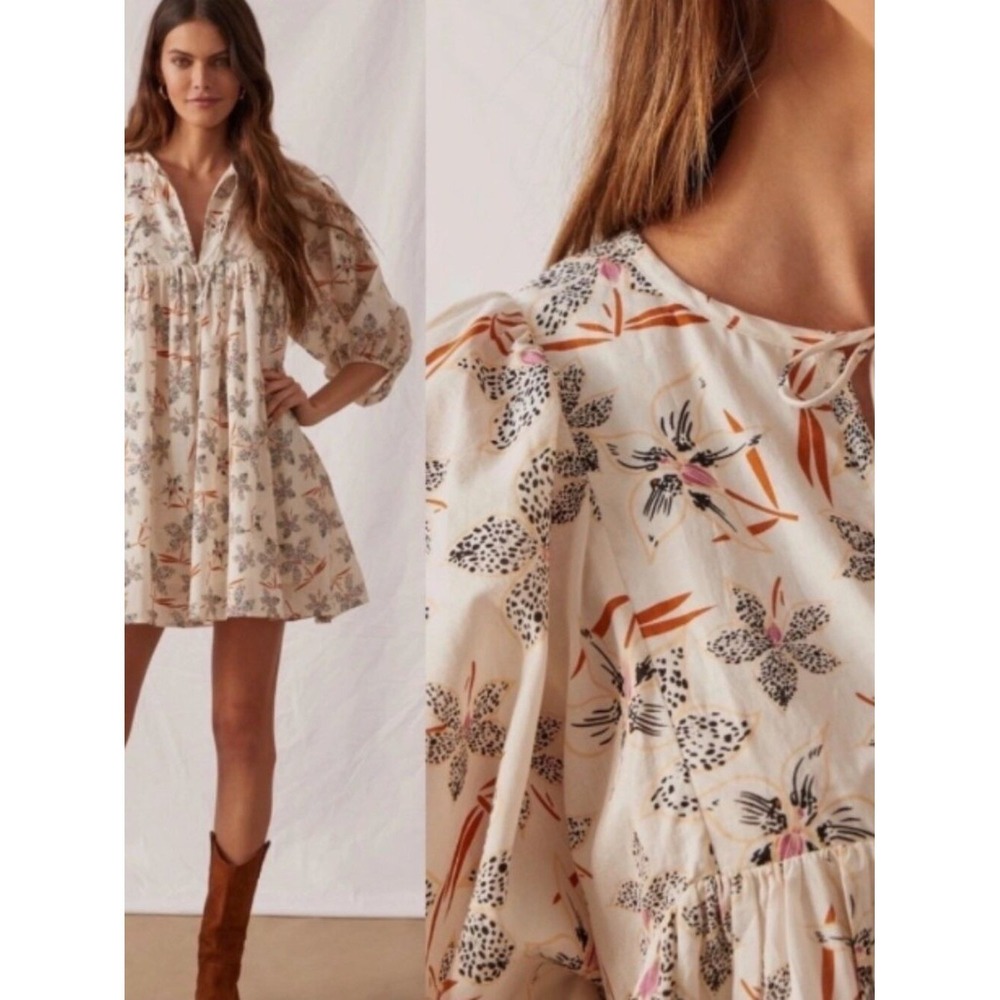 Caballero Mini Dress Tunic Oversized Boho Dainty Cotton Babydoll Size Large